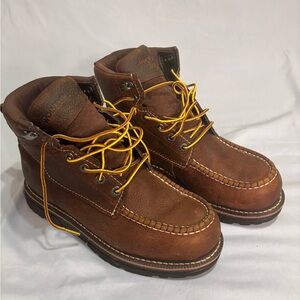 Wolverine Brown and Yellow Moc-Toe Work Boots